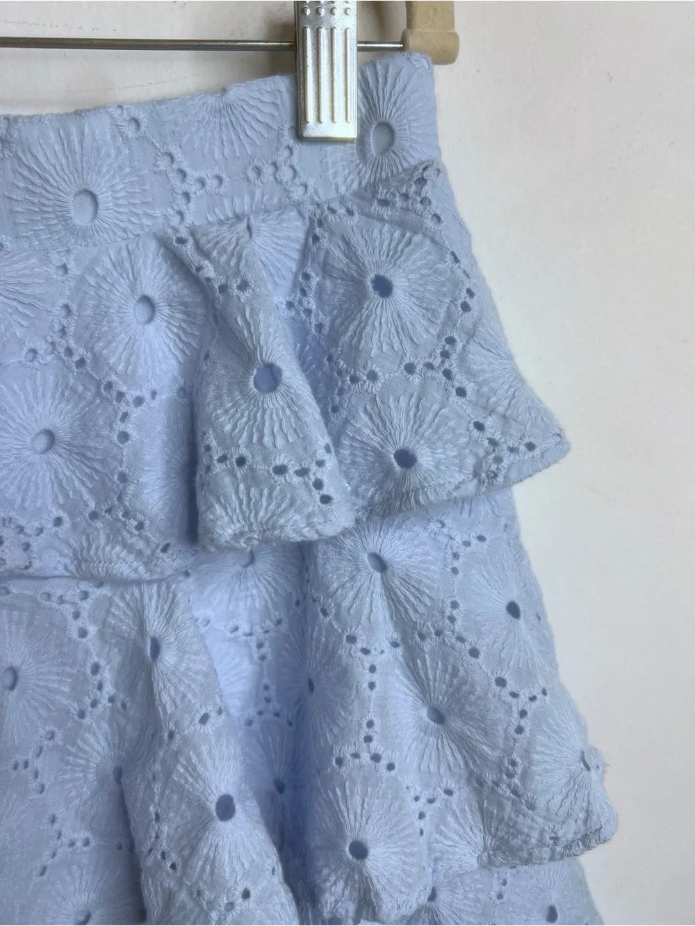 Miss Behave TIA Tie Sleeves Eyelet Tiered Skirt Size 12 Lt Blue